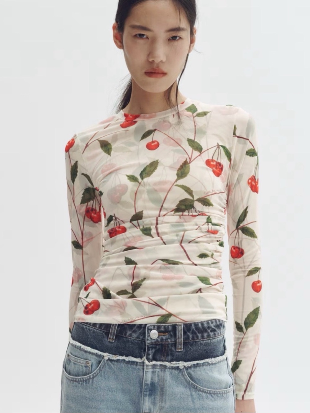 Stella McCartney x H&M Cherry-Print Long-Sleeve Mesh Top - Picture 2 of 4